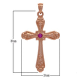 14k Rose Gold Ruby Gemstone Religious Cross Charm Pendant 5.4 grams - Rose