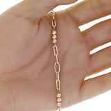 Italian 14k Two Tone Gold Ball Bead & Paper Clip Link Bracelet 7.5" 3.2 grams