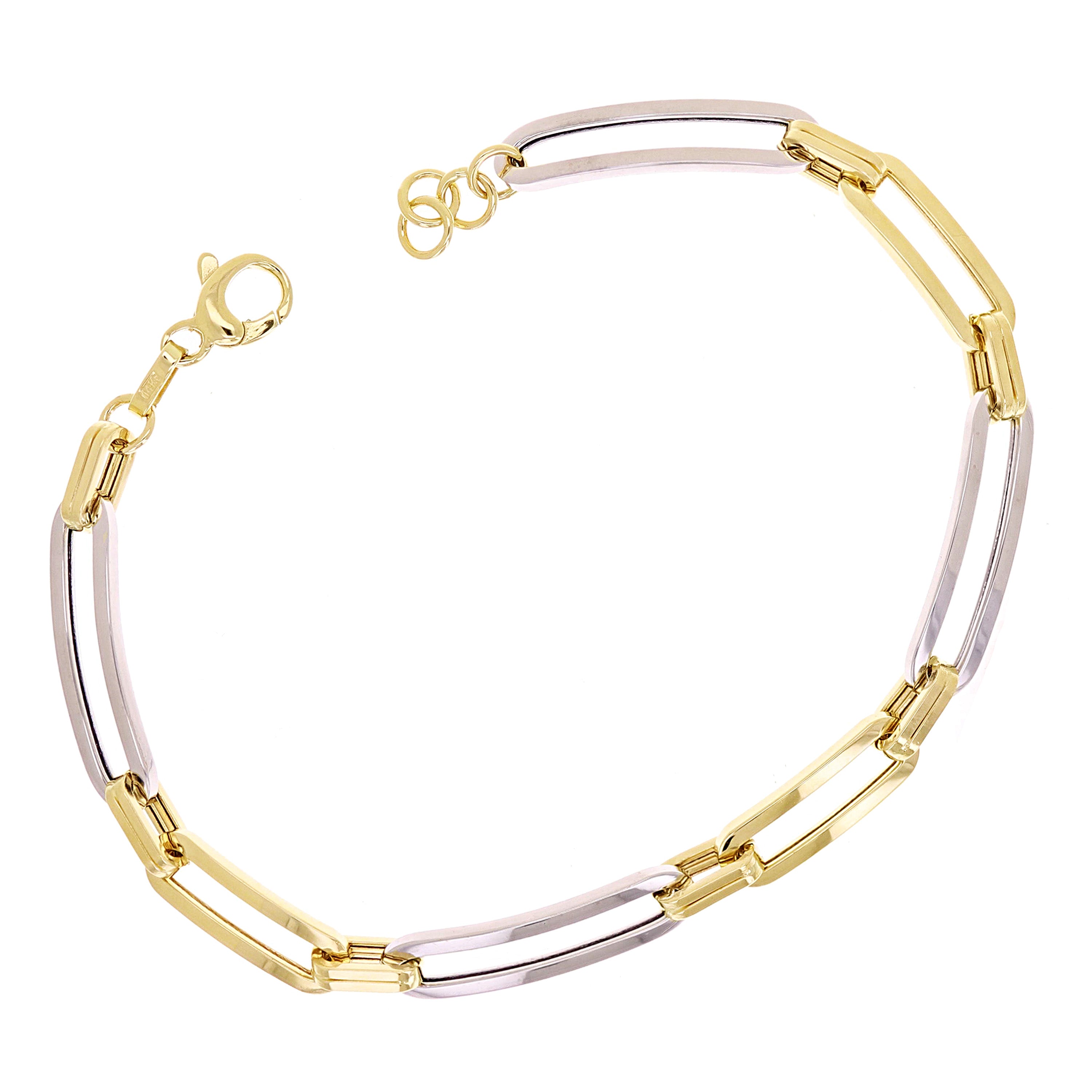 Italian 14k Yellow & White Gold Paper Clip Link Chain Bracelet 7.5" 5.1 grams