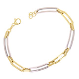 Italian 14k Yellow & White Gold Paper Clip Link Chain Bracelet 7.5" 5.1 grams