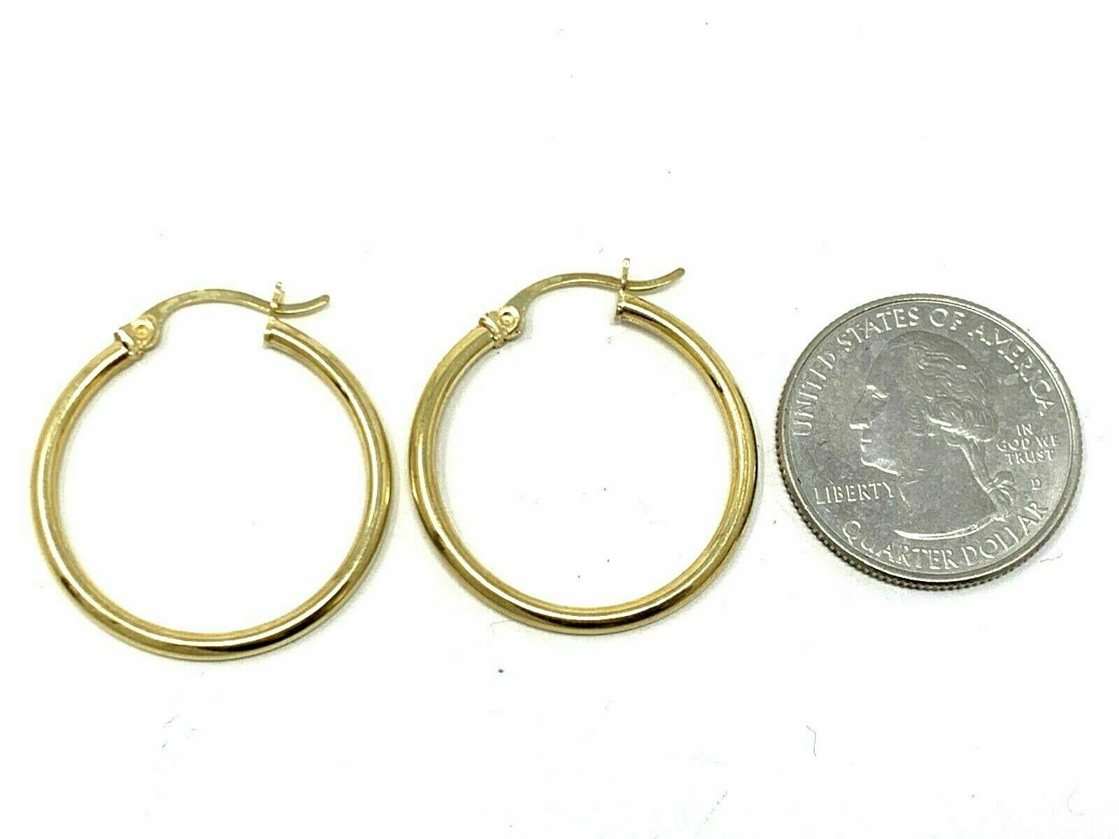 14k Yellow Gold Hollow Round Hoop Loop Earrings 1.15" 2mm 2 grams