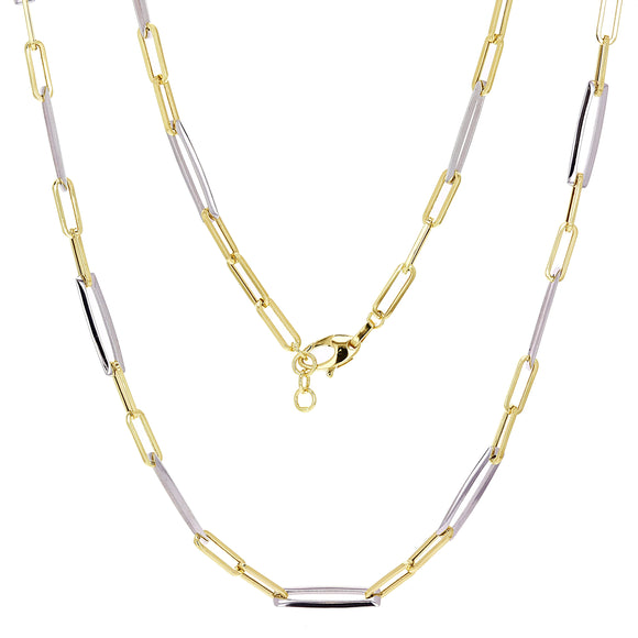 Italian 14k Two-Tone Gold Paper Clip Link Chain Necklace 17.75