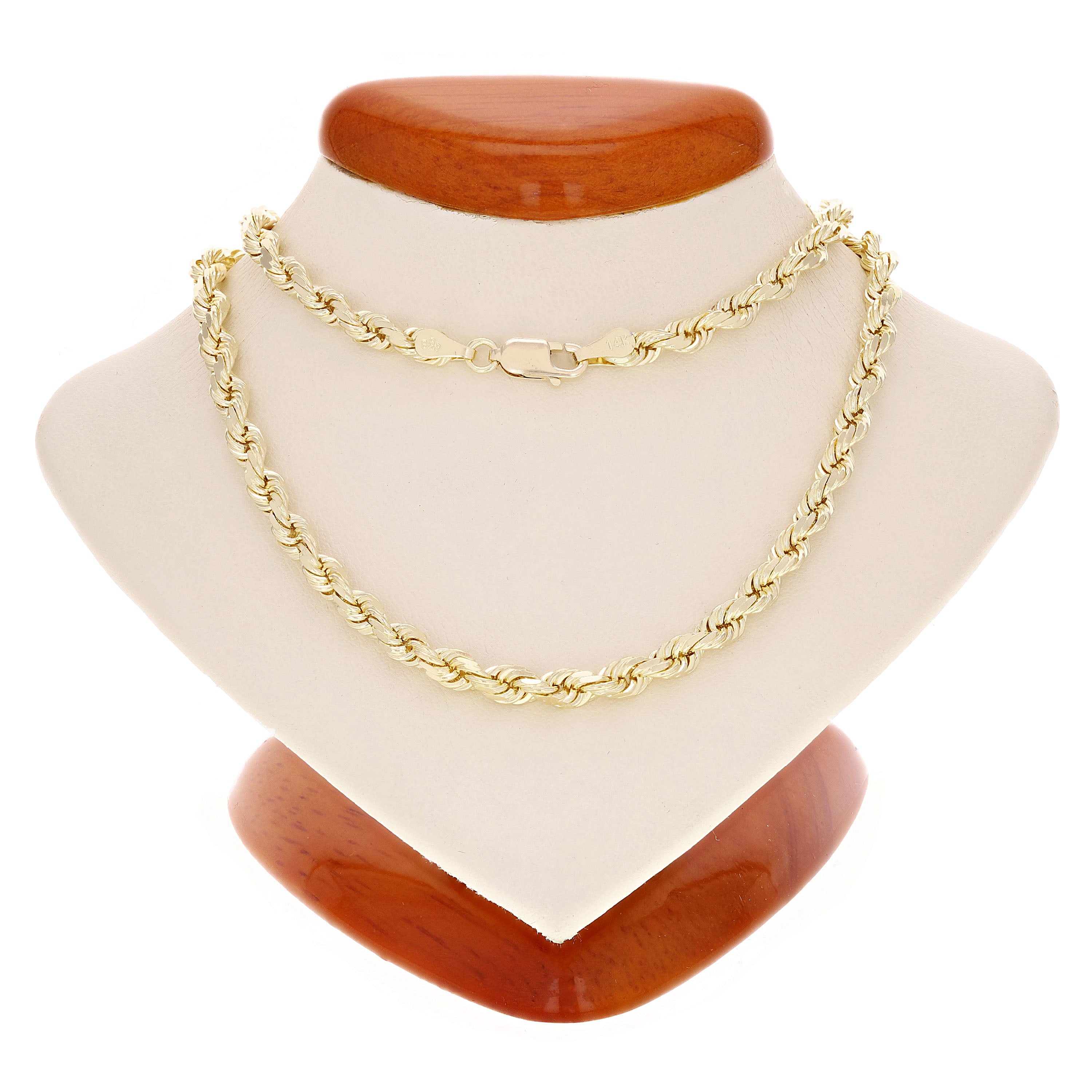 14k Yellow Gold Solid Diamond Cut Rope Chain Necklace 16" 4mm - 16"