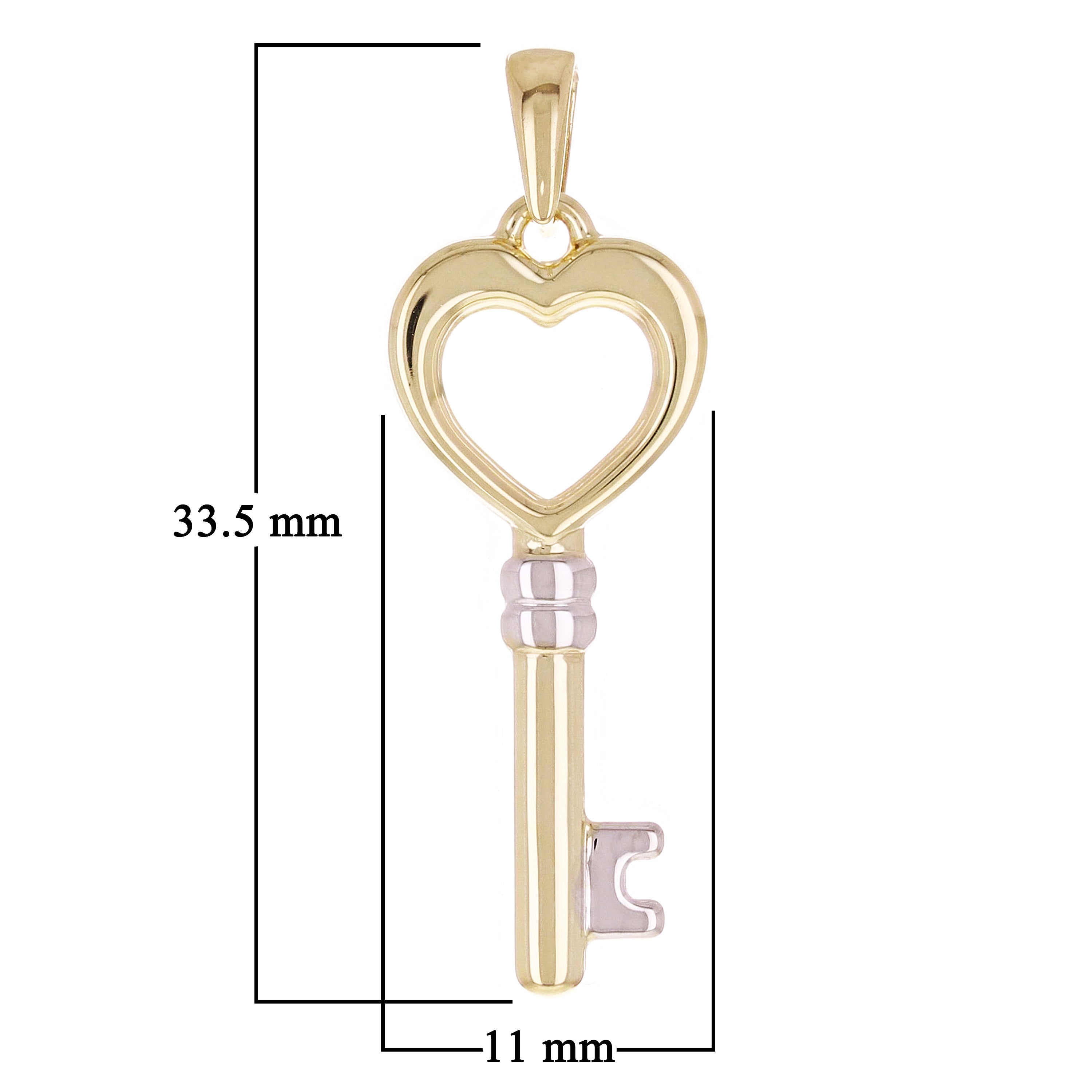 Italian 14k Yellow & White Gold Key Charm Pendant 1.3" 1 grams
