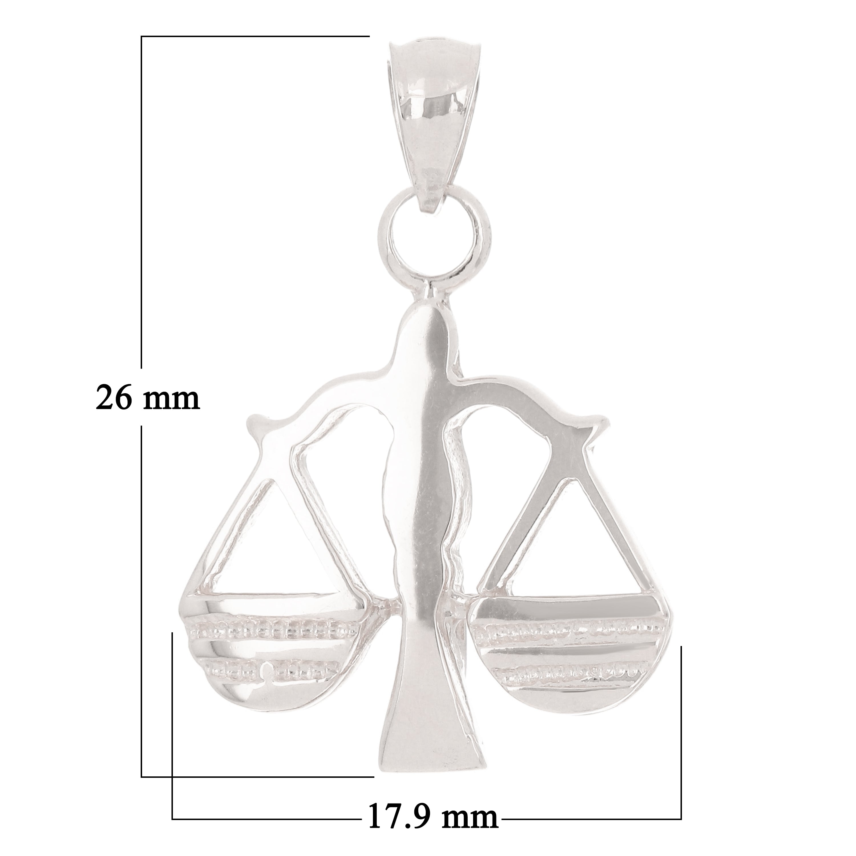 14k White Gold Scales of Justice Libra Zodiac Sign Charm Pendant 1" 3.7 grams - White