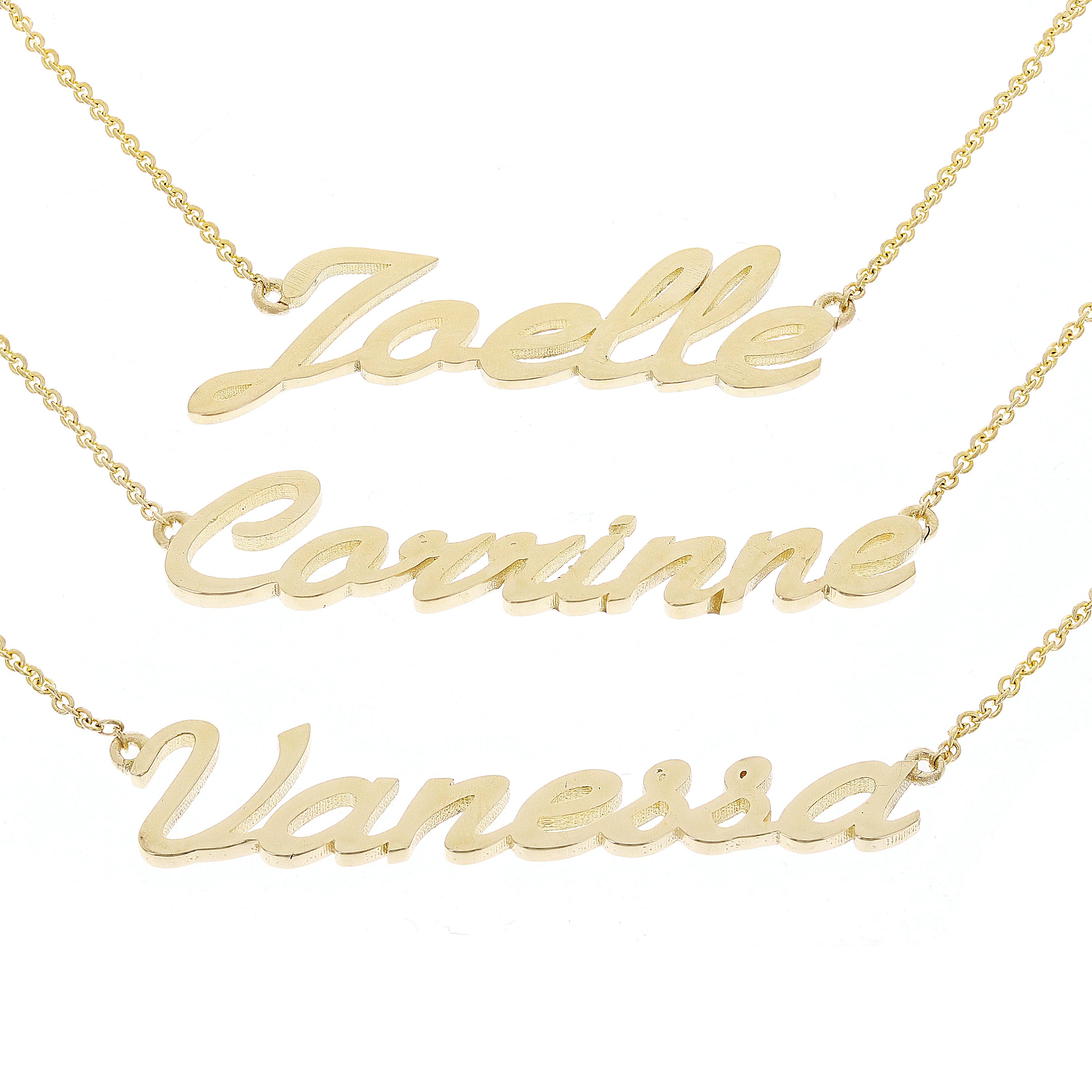 14k Yellow Gold Personalized Script Name Plate Pendant Necklace Adj.16-20" Chain