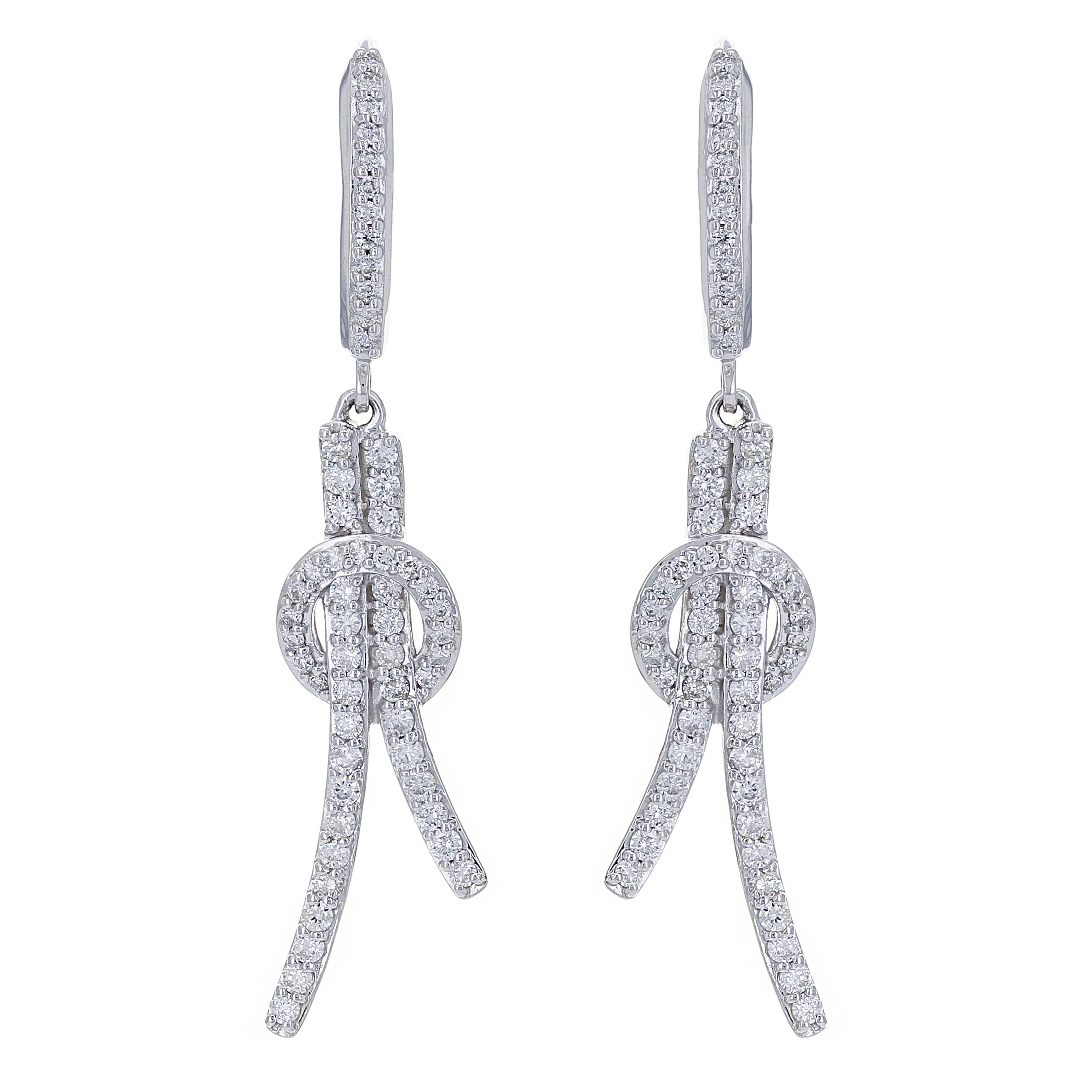 14k White Gold Natural Diamond Knotted Drop Dangle Earrings 0.75ct 3/4cttw