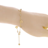 Italian 14k Two Tone Gold Heart & Ball Beads Charm Anklet Bracelet 10" 2.2 grams