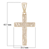 14k Yellow Gold Hammered Finish Cross Religious Charm Pendant 1.7" 7.2 grams