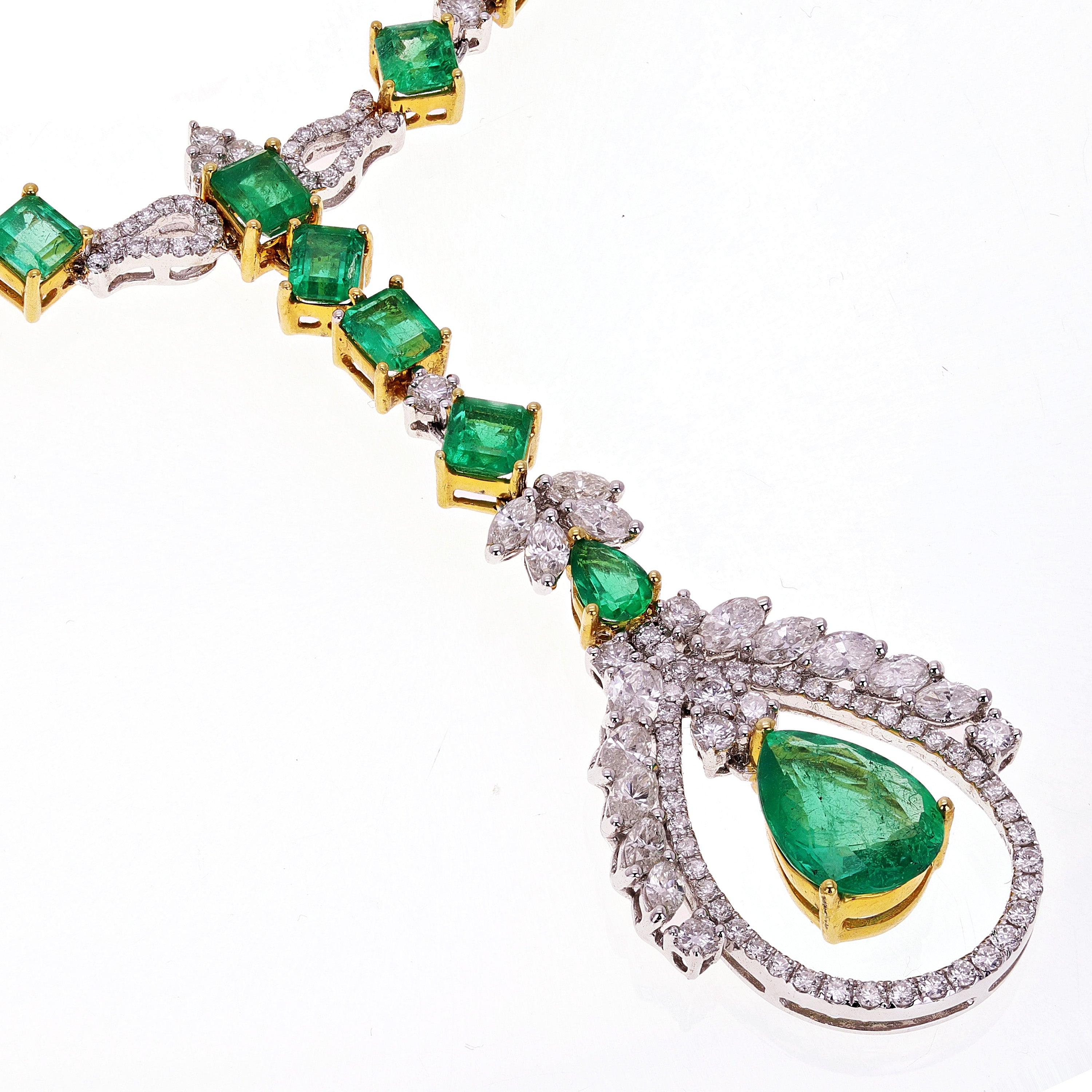 18k White & Yellow Gold 6.58ct Emerald & 6.74ct Yellow Diamond Necklace 17"