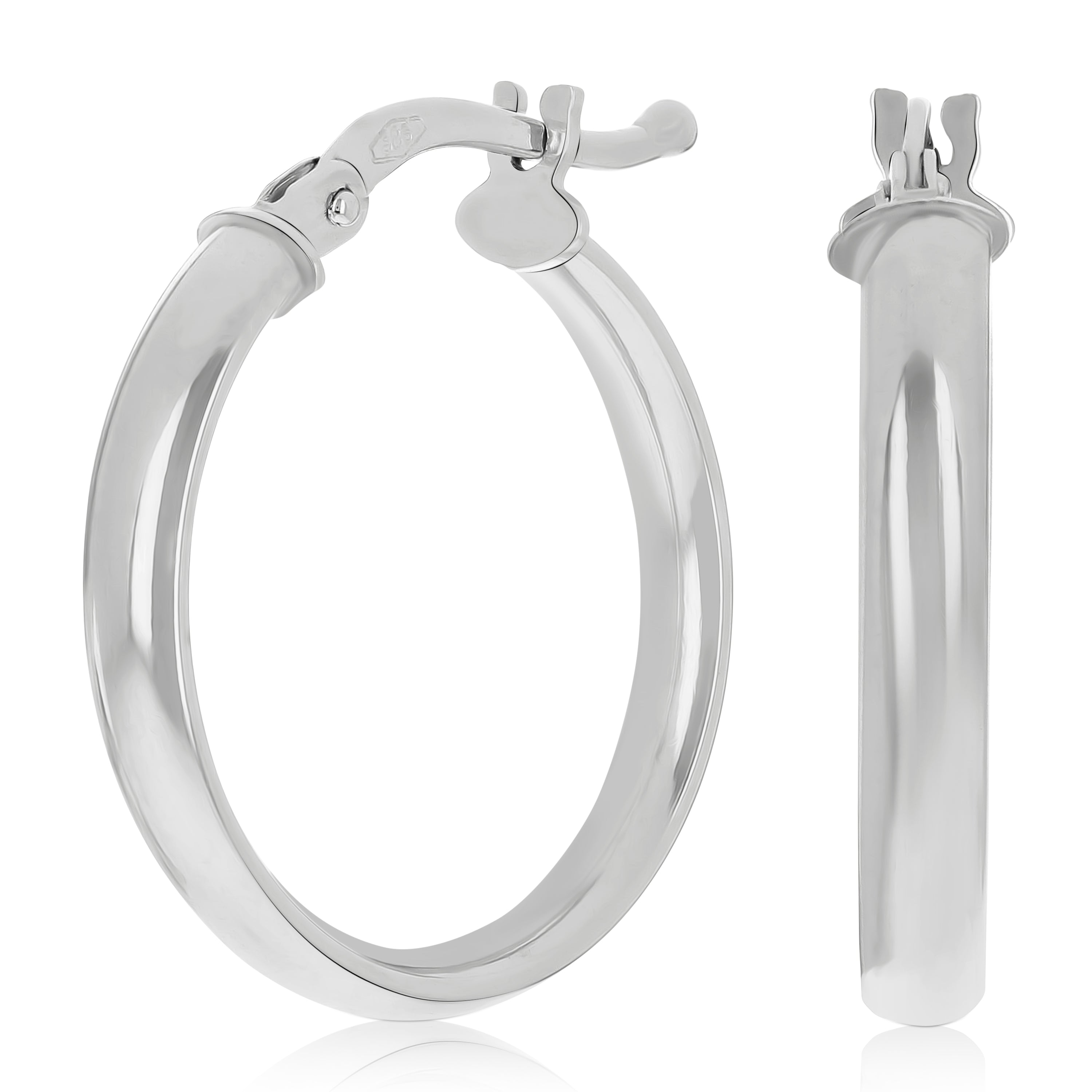 Italian 14k White Gold Hollow High Polished Round Hoop Earrings 20.6mmx2.8mm