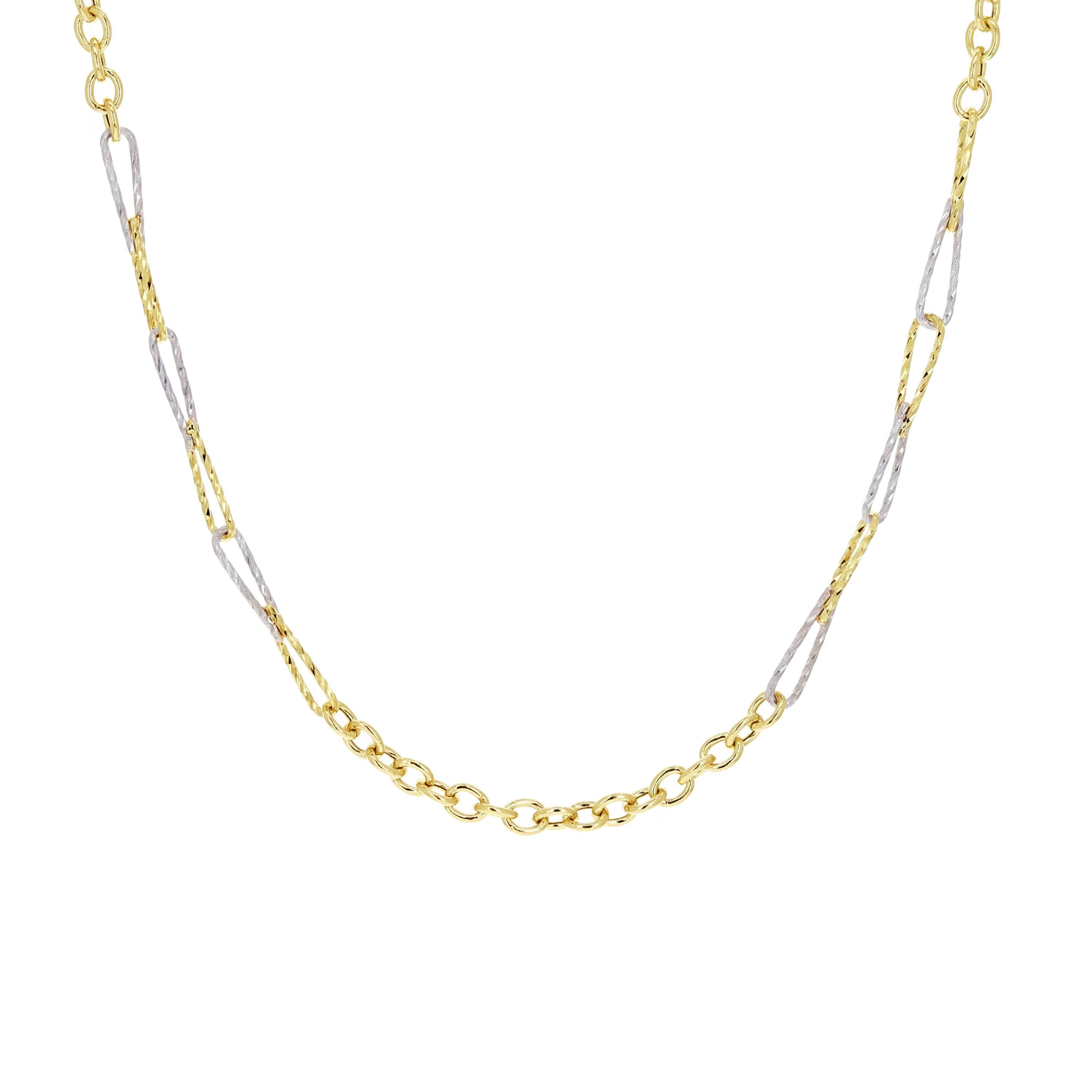 Italian 14k Two-Tone Gold Rolo & Twisted Paper Clip Link Necklace 18" 5.8 grams - Yellow and White,18" 5.8 grams