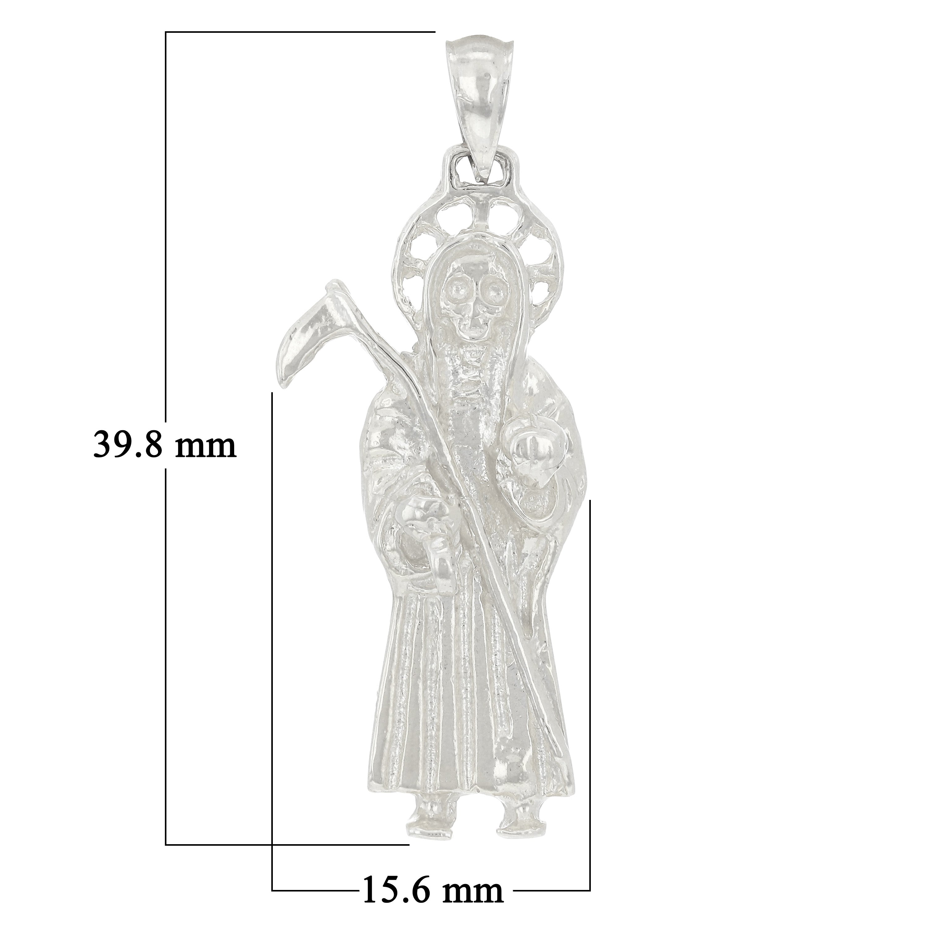 14k White Gold Solid Santa Muerte Grim Reaper Angel of Death Charm Pendant 5.4g