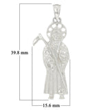 14k White Gold Solid Santa Muerte Grim Reaper Angel of Death Charm Pendant 5.4g