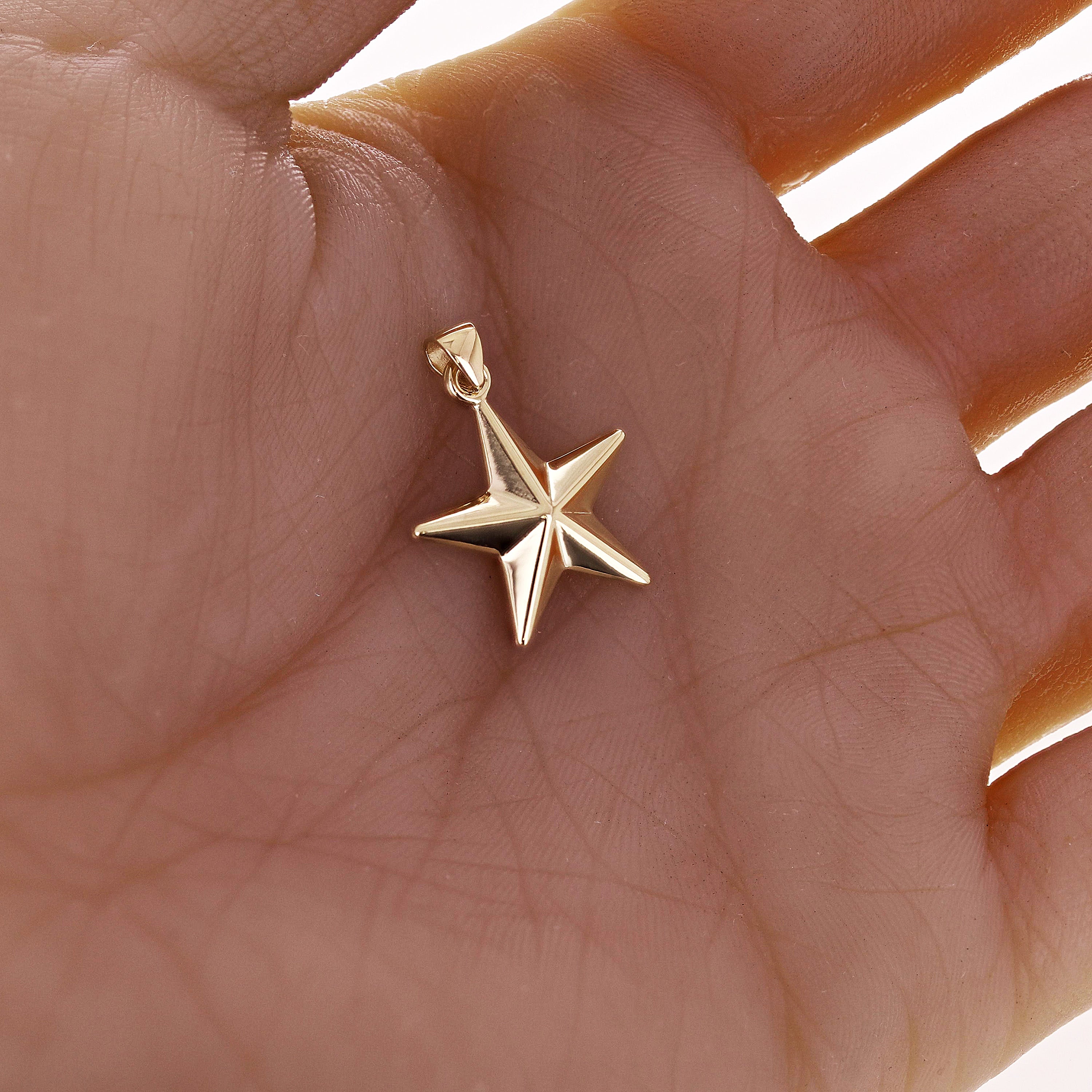 Italian 14k Yellow Gold 3D STAR Charm Pendant  22.6mm x 16.9mm 0.9 gram - Big