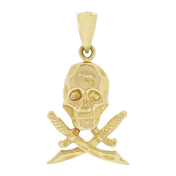 14k Yellow Gold Skeleton Skull Pirate Cross Pirate Dagger Charm Pendant 1