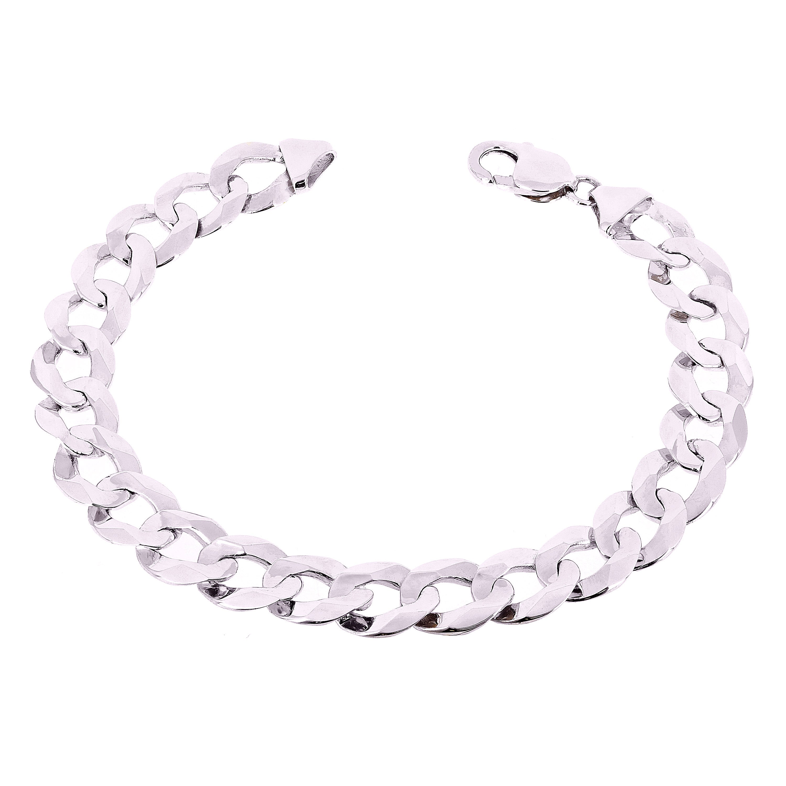 14k White Gold Solid Flat Cuban Curb Chain Bracelet 7" 12.5mm 28 grams - 7"