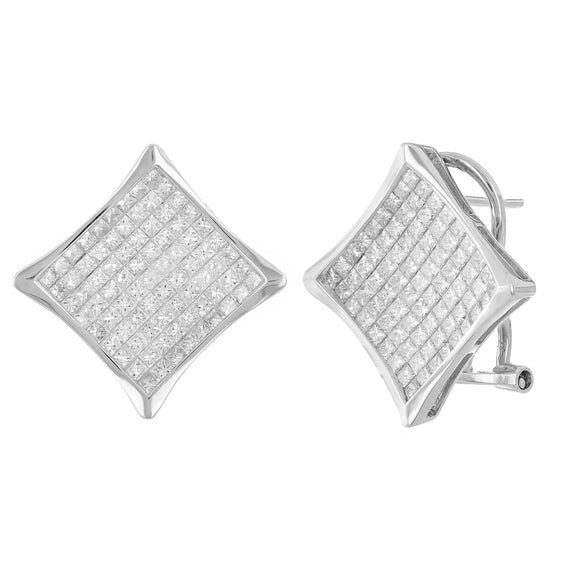 18k White Gold 1.95ctw Princess Diamond Square Earrings