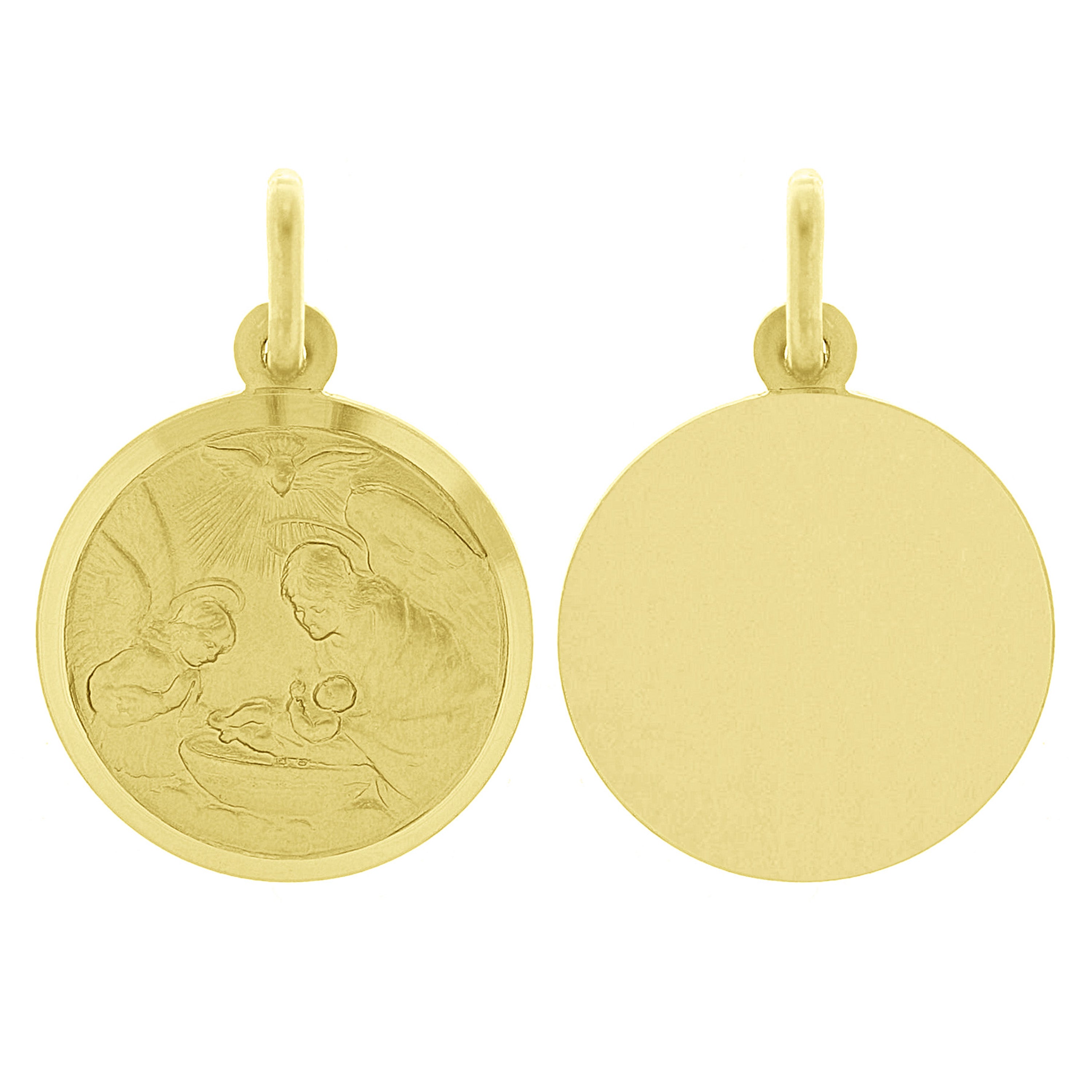 Italian 14k Yellow Gold Baptism Medal Charm Pendant 1" 2.9 grams
