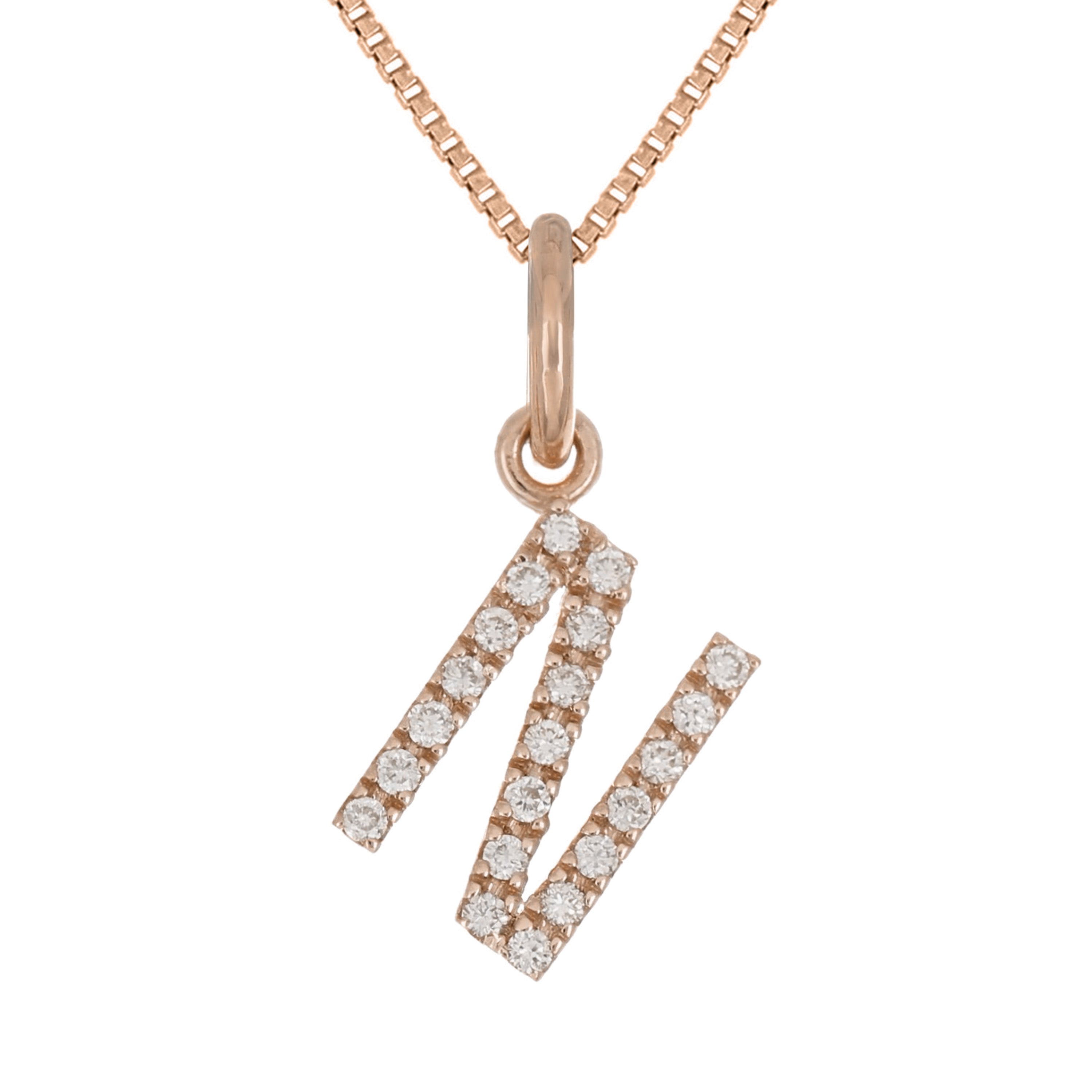 14k Rose Gold Diamond Initial Letter N Charm Pendant Necklace 18" - Letter N,Rose