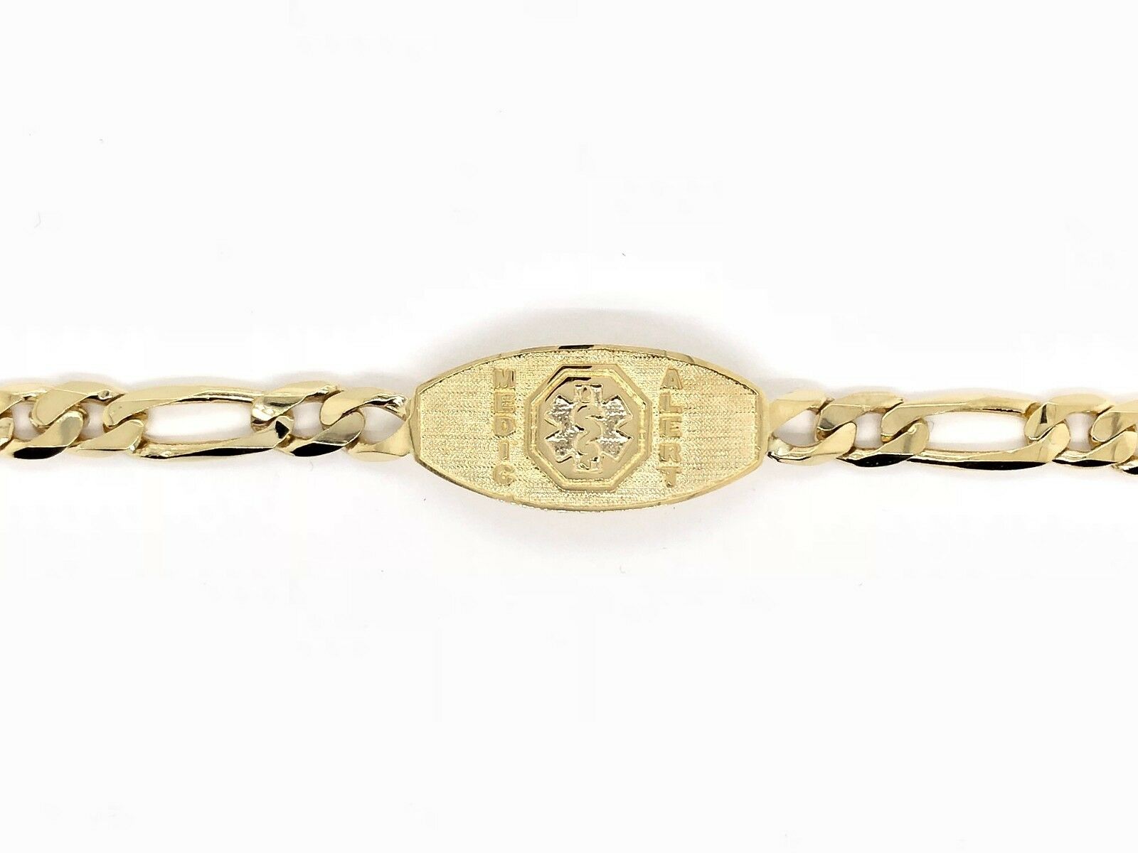 14k Yellow Gold Medical Alert ID Figaro Link Chain Bracelet 9" 13.5mm 17 grams - 9"