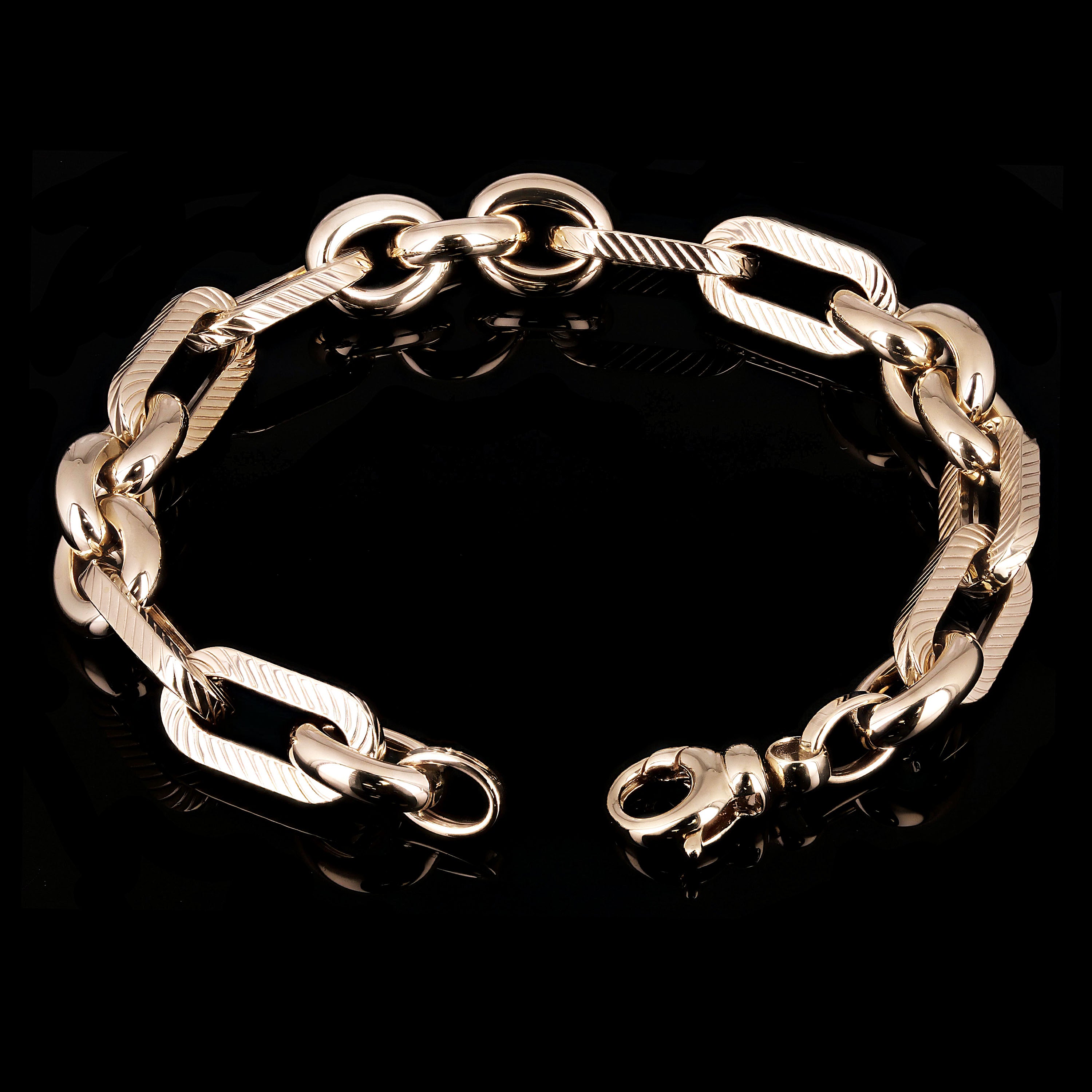 Italian 14k Yellow Gold Hollow Oval Textured & Round Bracelet 7.75" 10mm 10g