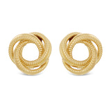 Italian 14k Yellow Gold Triple Love Knot Eternity Circle Rope Stud Earrings - Triple Textured