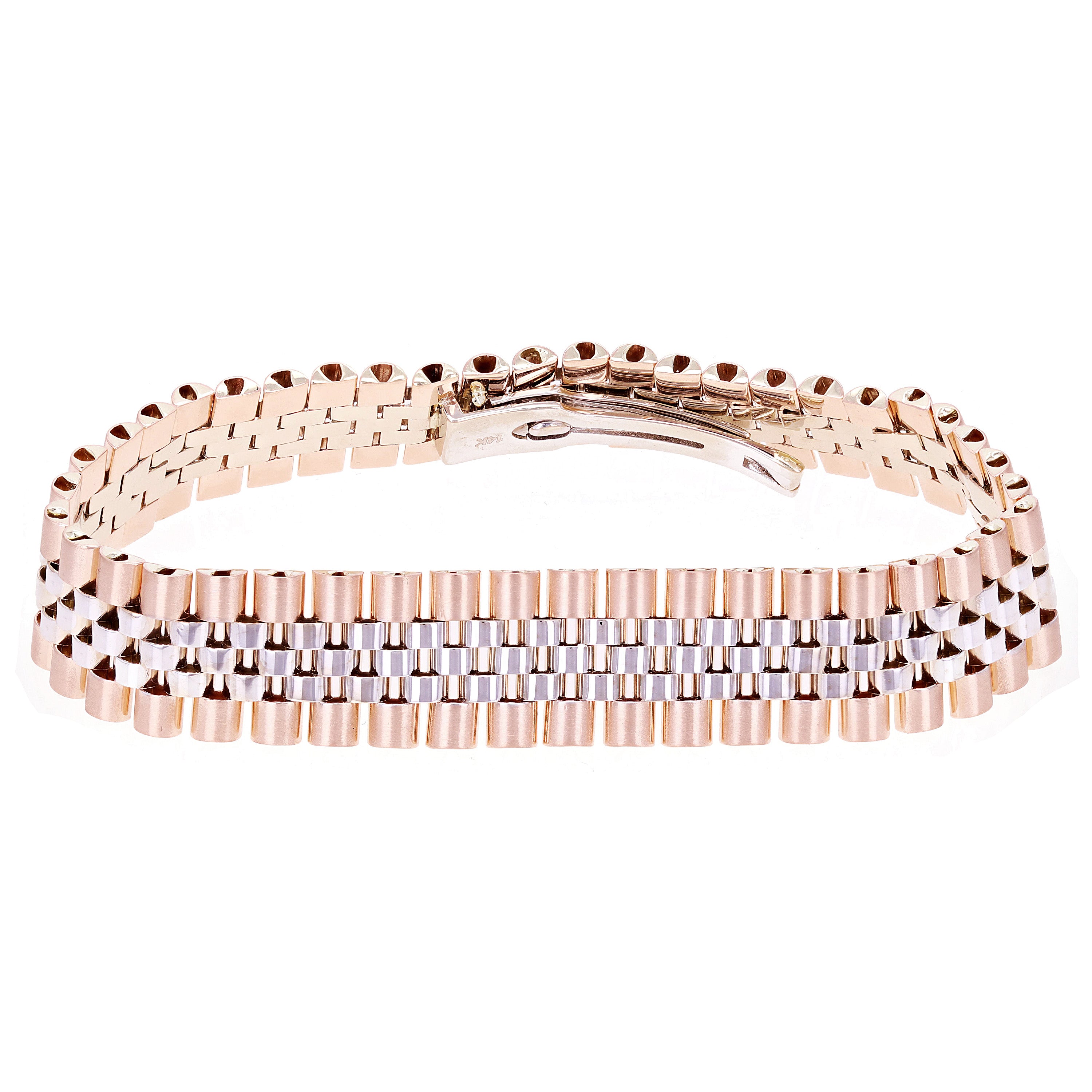 Italian 14k Yellow White or Rose Gold Watch Link Bracelet 8" 15.2mm