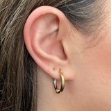 Italian 14k Yellow & White Gold Bright Shine Small Thick Hollow Hoop Earrings