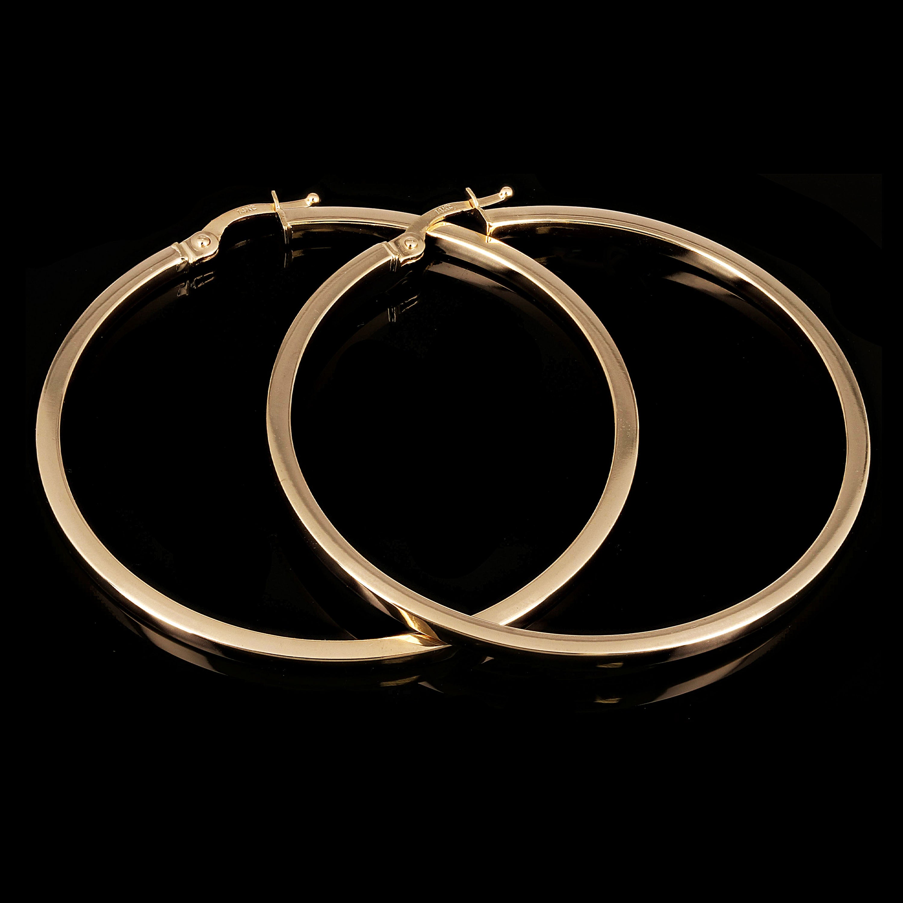 Italian 14k Yellow Gold Polished Flat Tube Hollow Hoop Earrings 1.8" 2mm 3.1g