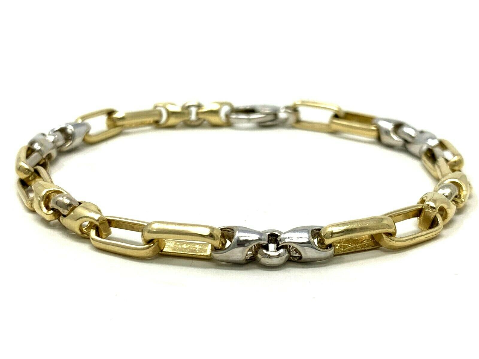 14k Two Tone Gold Handmade Fashion Link Bracelet 7.5" 5.5mm 15.2 grams