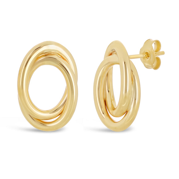 Italian 14k Yellow Gold Shiny Mini Tubular Double Eternity Circle Stud Earrings - Double Tubular