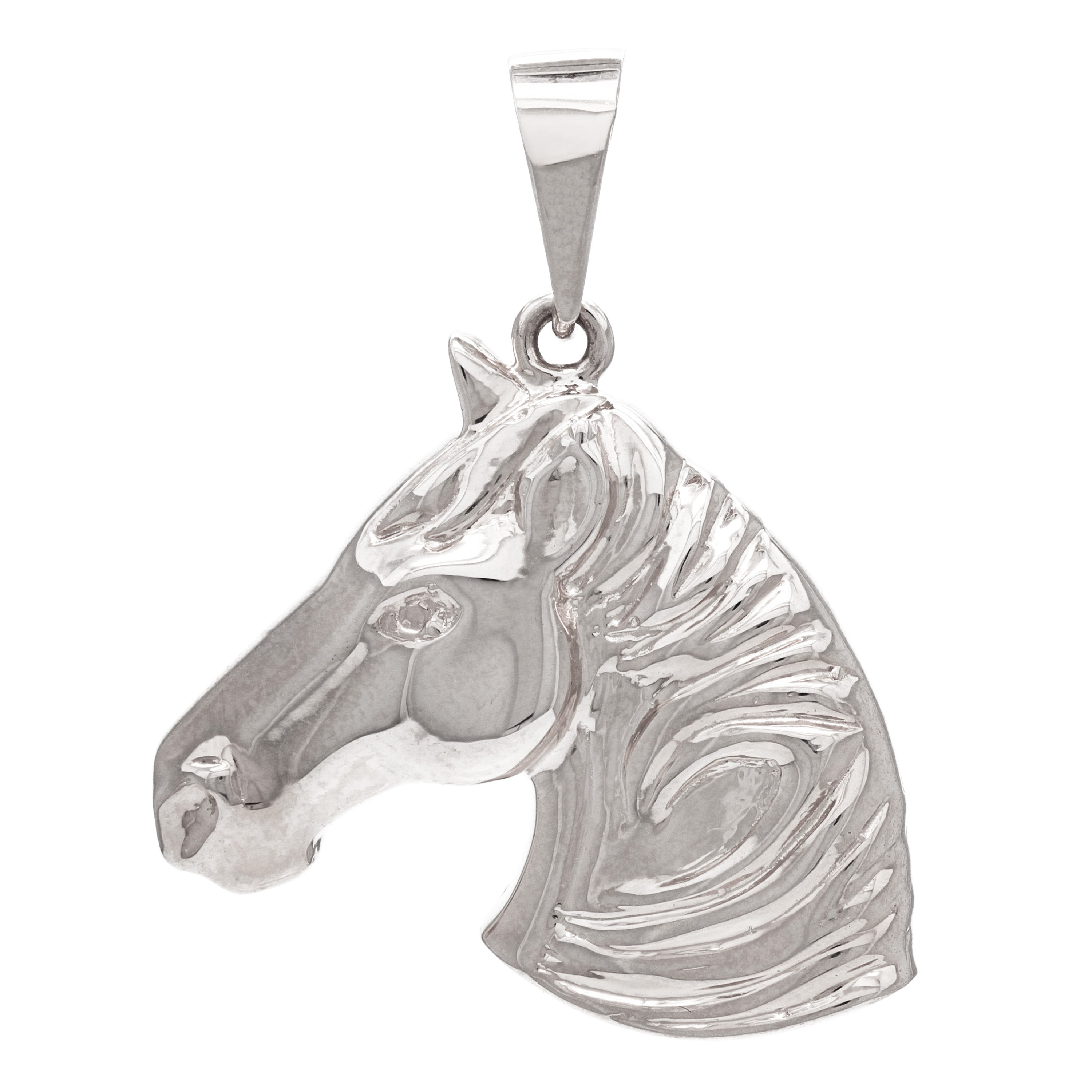 14k White Gold 3D Lucky Stallion Horse Head Charm Pendant 1.45" 8.4 grams - White