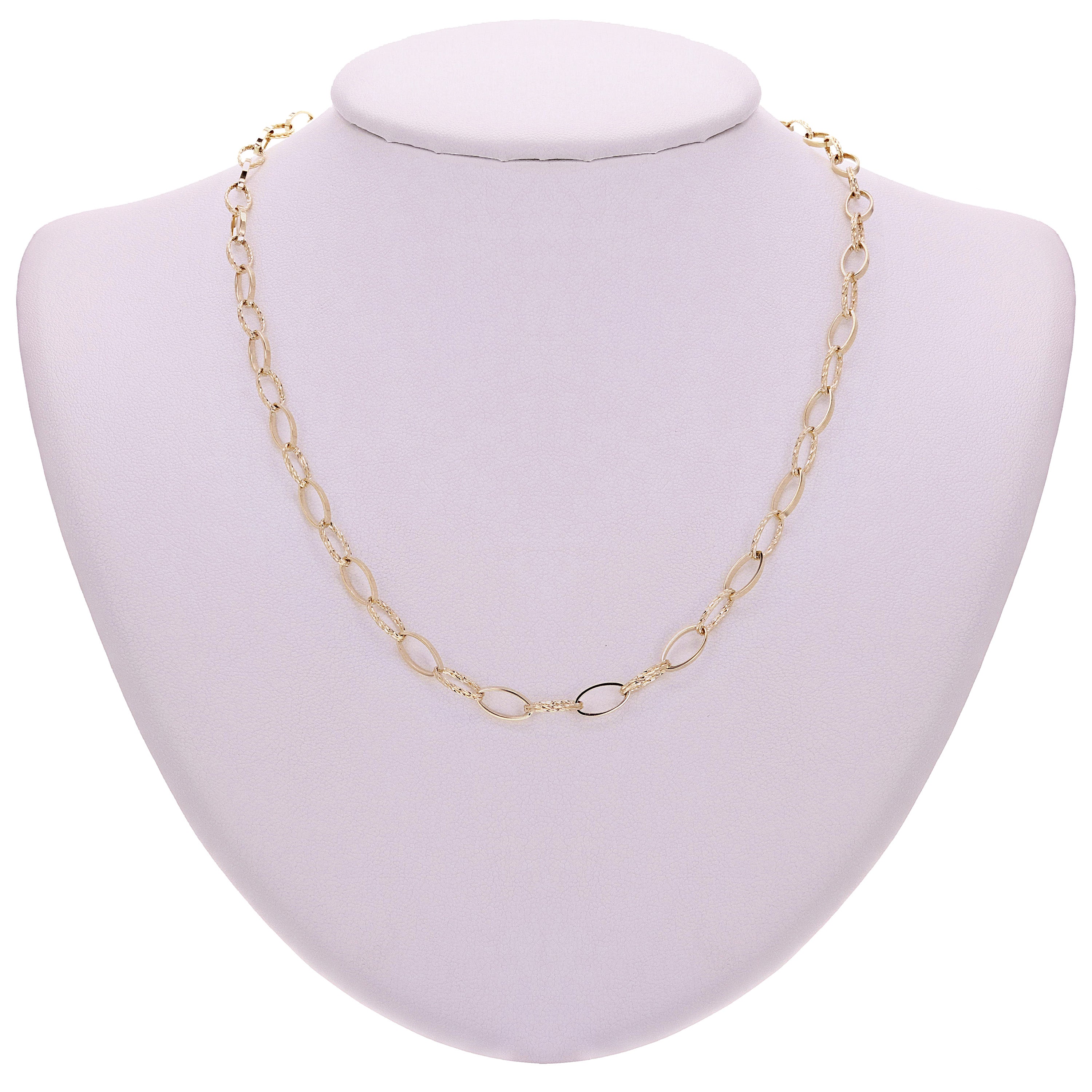 Italian 14k Yellow Gold Plain & Diamond Cut Oval Link Chain Necklace 18" 9.4 grams - 18" 9.4 grams