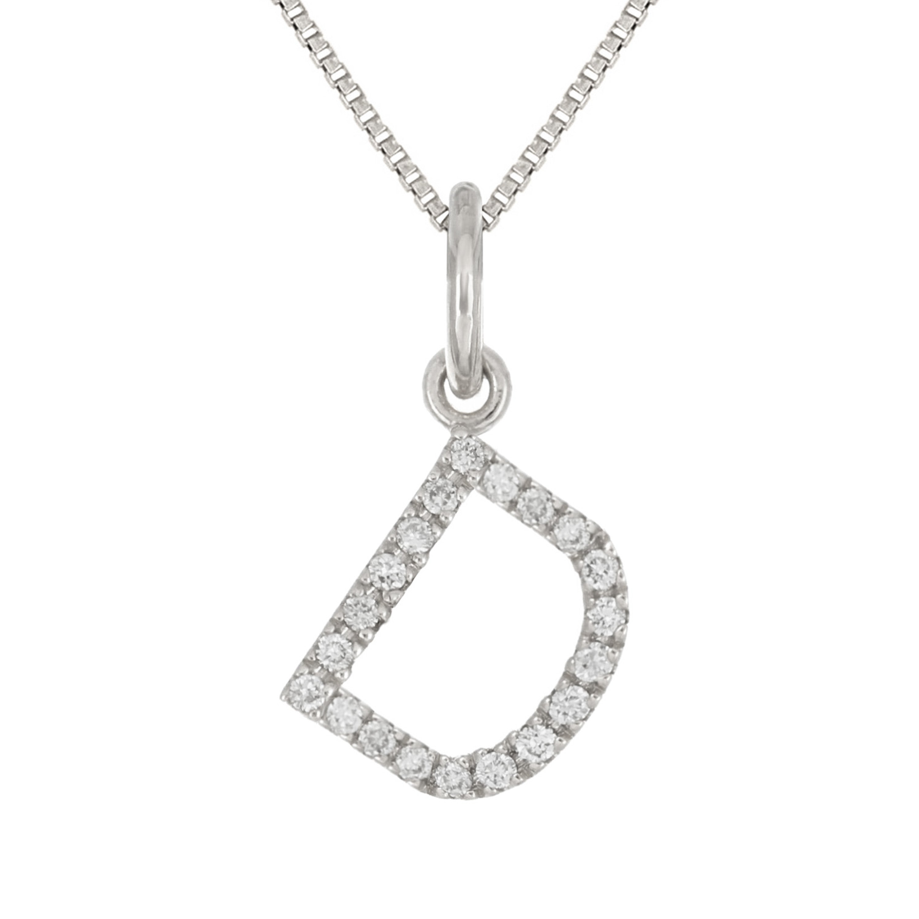 14k White Gold Diamond Initial Letter D Charm Pendant Necklace 18" - Letter D,White