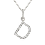 14k White Gold Diamond Initial Letter D Charm Pendant Necklace 18" - Letter D,White