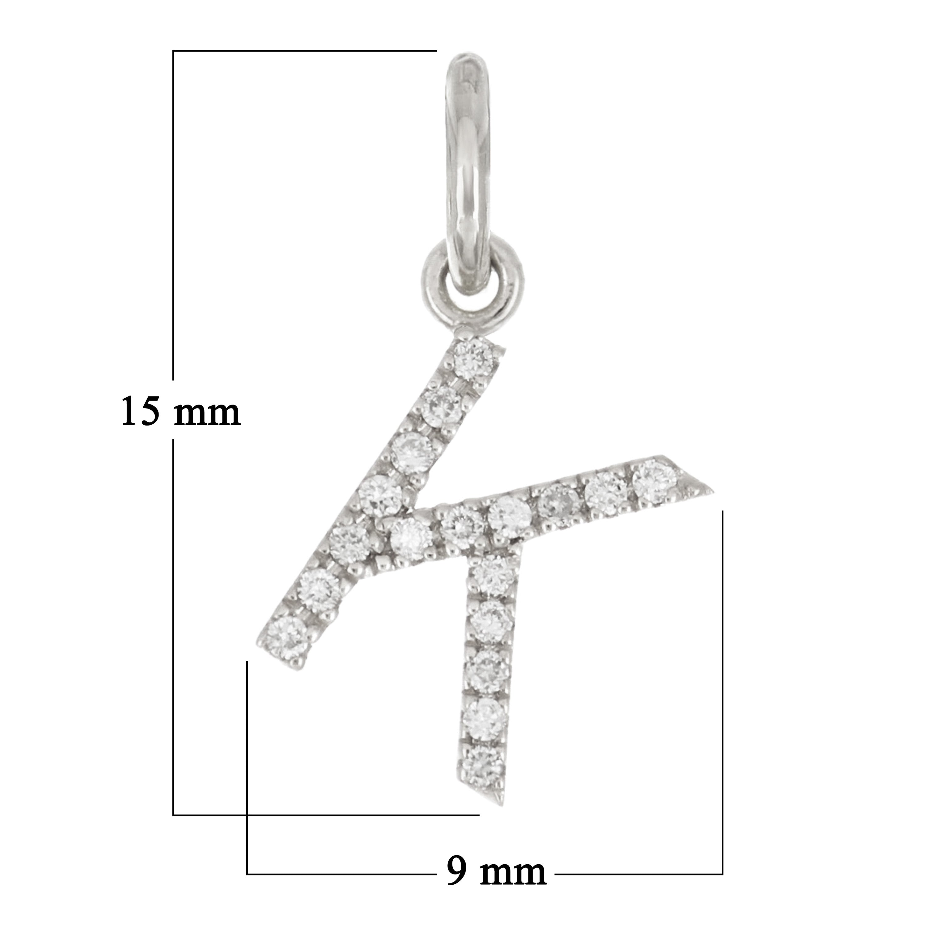 14k White Gold Diamond Initial Letter K Charm Pendant - Letter K,White
