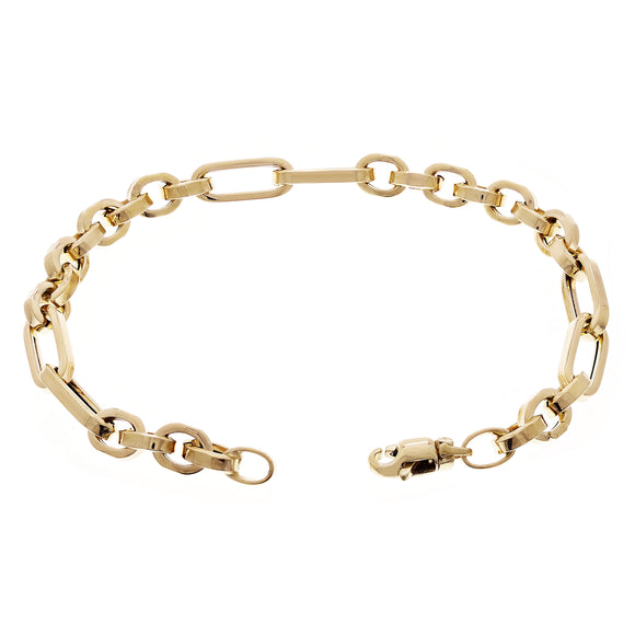 Italian 14k Yellow Gold Hollow Oval & Round Link Bracelet 8