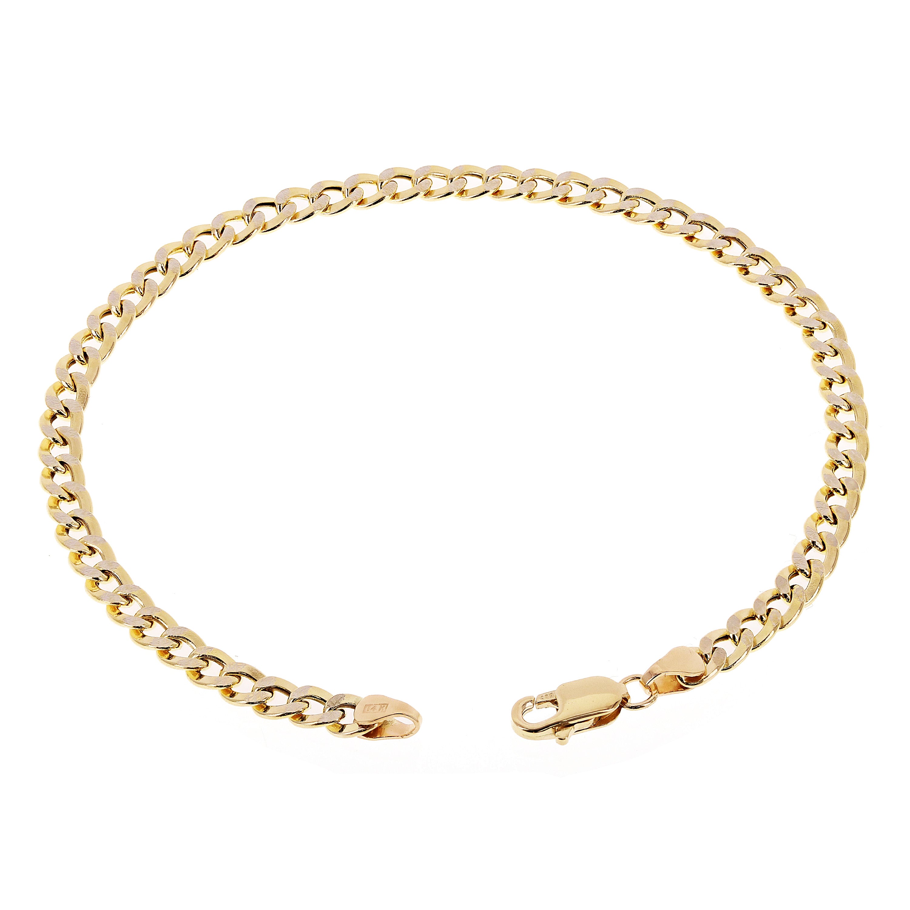 Italian 14k Two Tone Gold Cuban Chain Bracelet w/ White Pave 7.5" 3.8mm 2.9grams