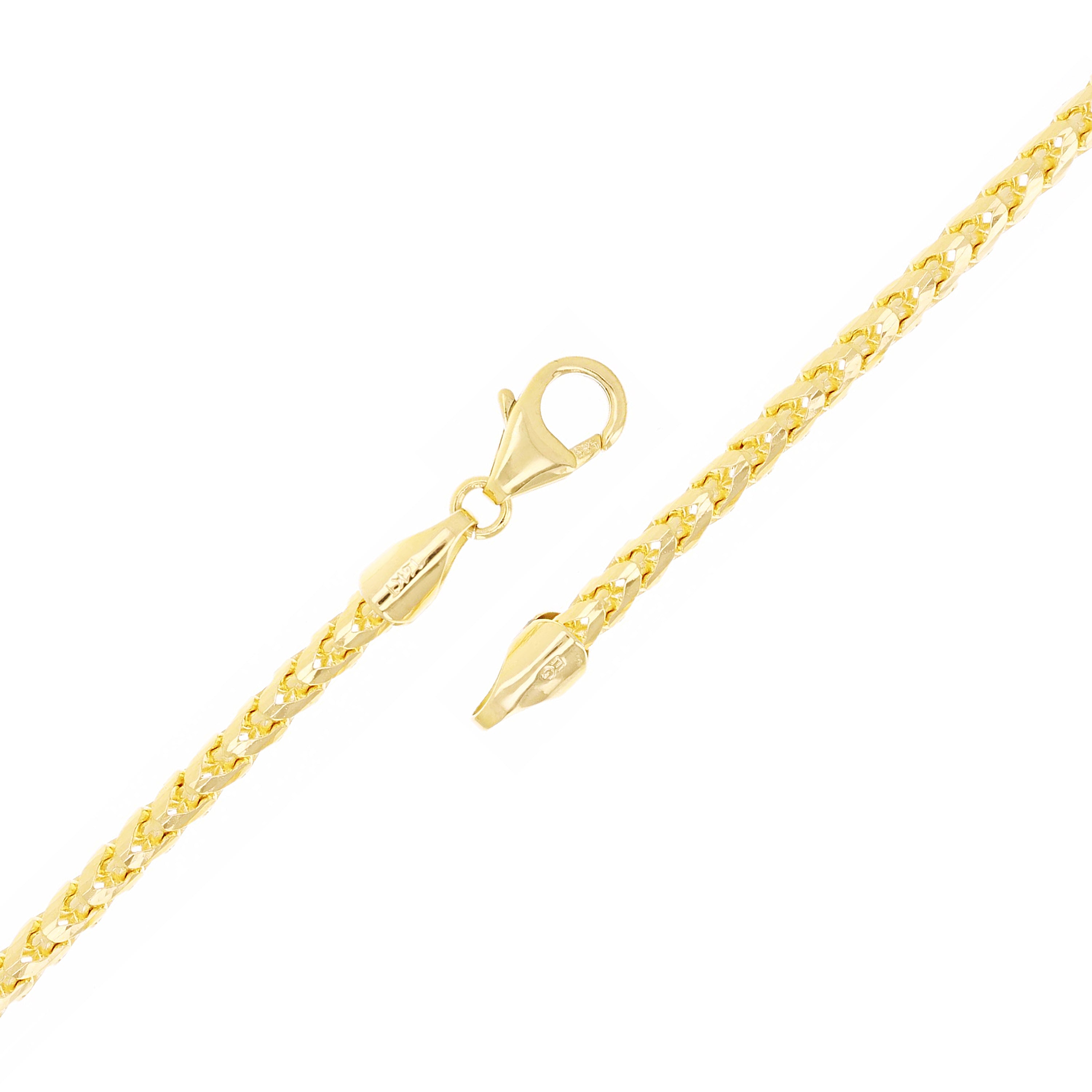 Italian 14k Yellow Gold Solid Diamond Cut Franco Chain Bracelet 7.5" 3mm 9.3 grams - 7.5" 9.3 grams
