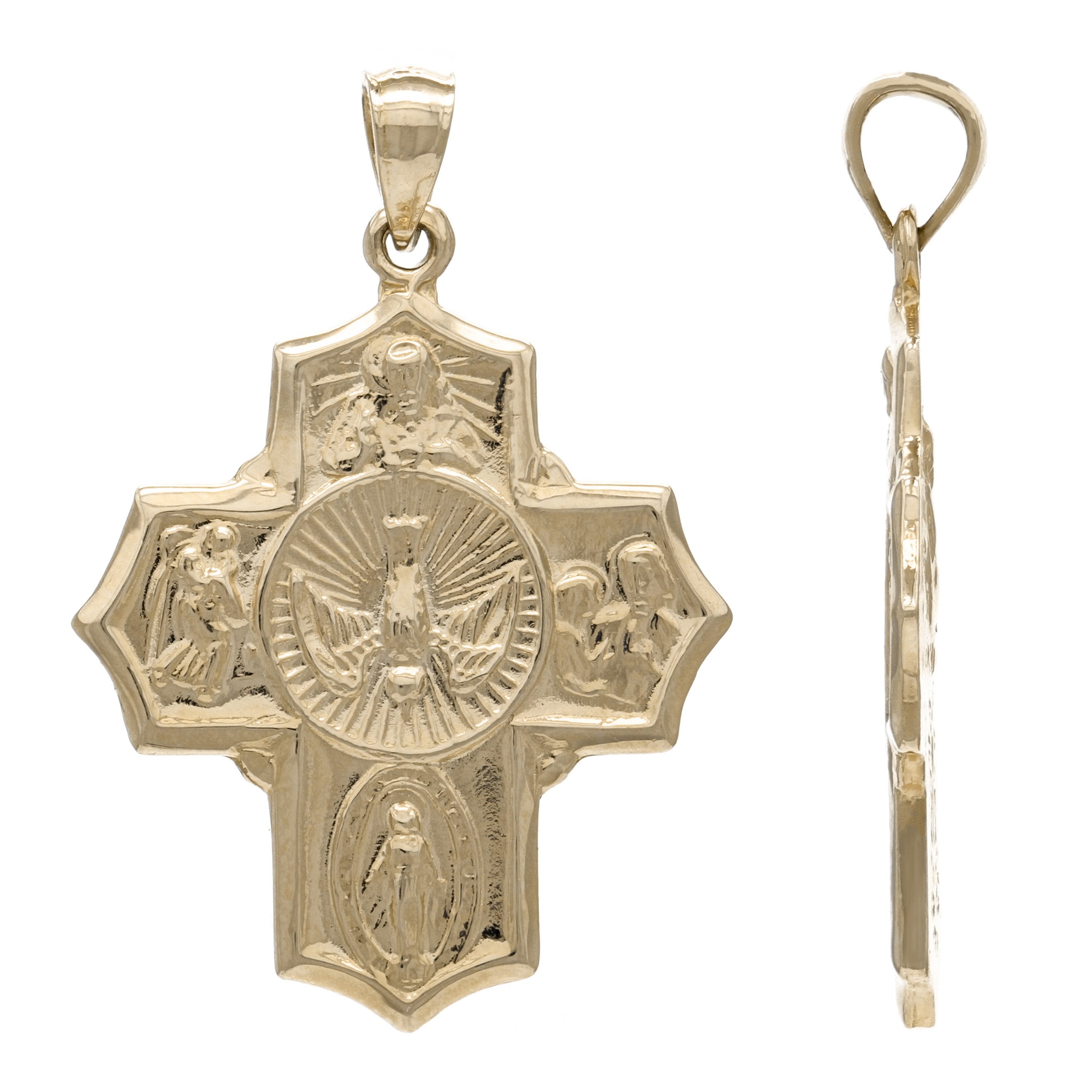 14k Yellow Gold Holy Spirit Scapular Four Way Cross Charm Pendant 1.4" 5.6 grams - Yellow