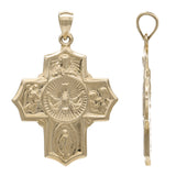 14k Yellow Gold Holy Spirit Scapular Four Way Cross Charm Pendant 1.4" 5.6 grams - Yellow