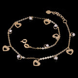 Italian 14k Two Tone Gold Heart & Ball Beads Charm Anklet Bracelet 10" 2.2 grams