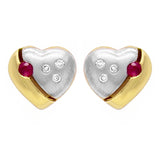 10k Two Tone Gold Ruby & Diamond Puffy Heart Stud Earrings