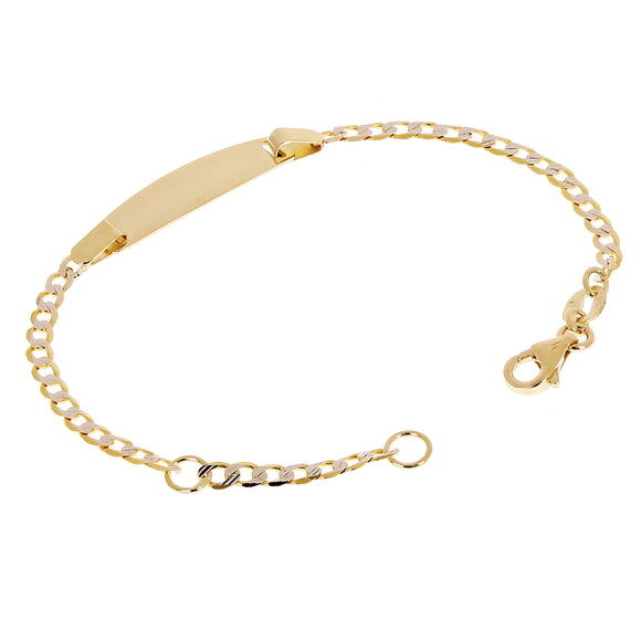 Italian 14k Two Tone Gold Engravable Baby Kids Cuban ID Bracelet 5.5