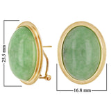 14K Yellow Gold Oval Cabochon Jade Earrings 25.5mm x 16.8mm 8.4 grams