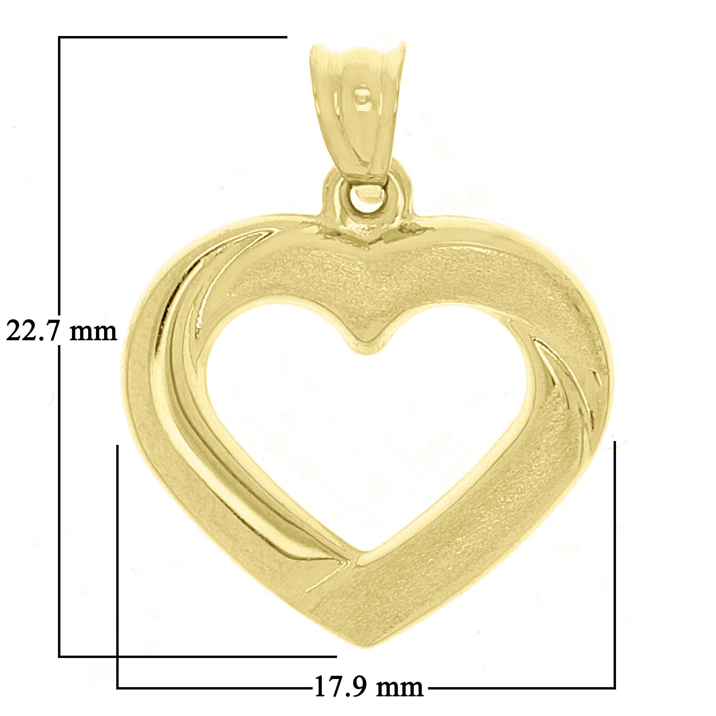 Italian 14k Yellow Gold Classic & Simple Design Open Heart Charm Pendant 0.9gram
