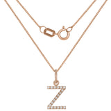 14k Rose Gold Diamond Initial Letter Z Charm Pendant Necklace 18" - Letter Z,Rose