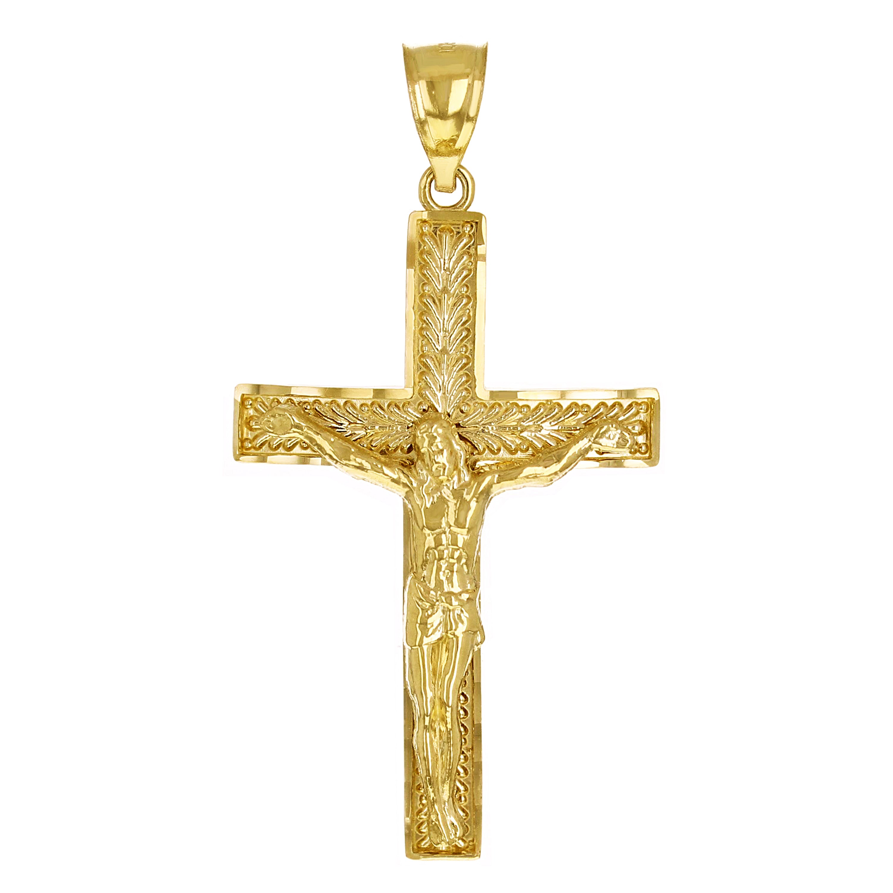 14k Yellow Gold Diamond Cut Jesus Christ Crucifix Cross Pendant 1.9" 5.5 grams