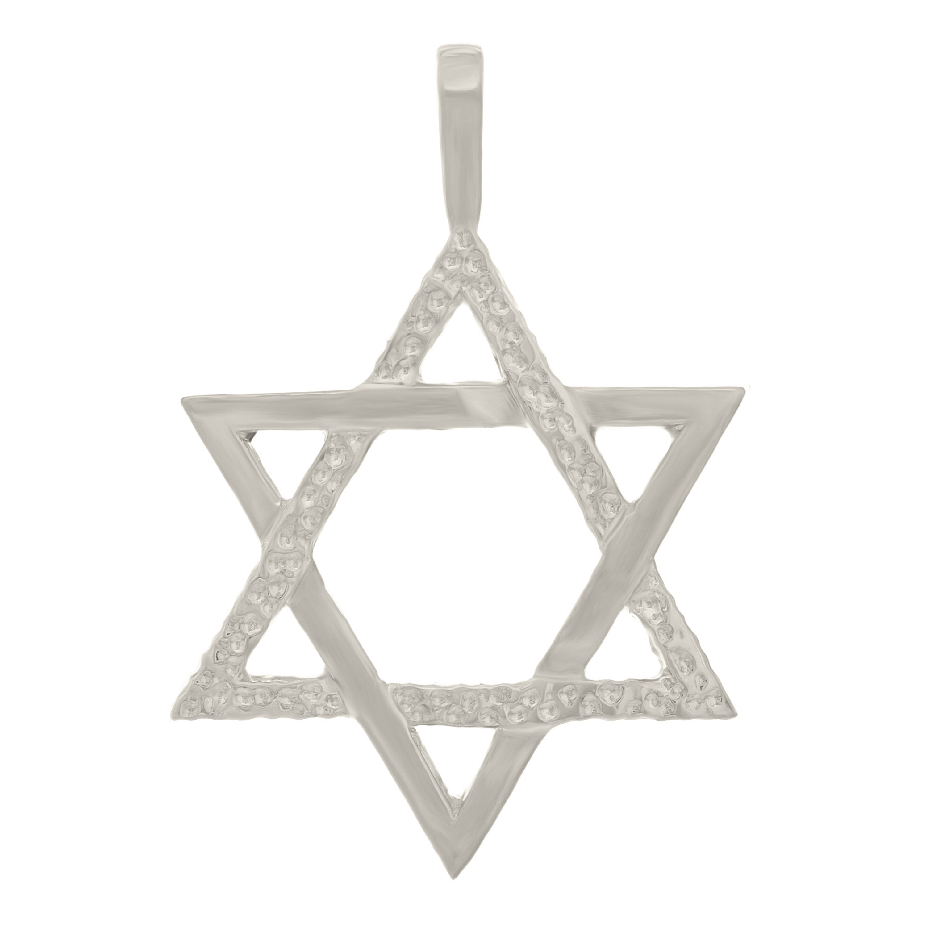 14k White Gold Diamond Cut Jewish Star of David Charm Pendant 1.25" 3.6 grams - White